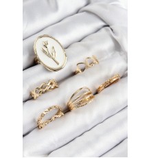 Pirinç Zirkon Taşlı Lale Model Gold Renk Kadın Yüzük Kombin Set