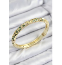Mineli Pirinç Zirkon Taşlı Yeşil Sarı Çiçek Motifli Gold Kadın Kelepçe
