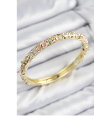 Mineli Pirinç Zirkon Taşlı Pembe Çiçek Motifli Gold Kadın Kelepçe