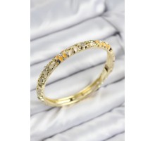 Mineli Pirinç Zirkon Taşlı Sarı Krem Çiçek Motifli Gold Kadın Kelepçe