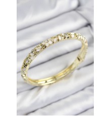 Mineli Pirinç Zirkon Taşlı Beyaz Çiçek Motifli Gold Kadın Kelepçe