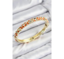 Mineli Pirinç Zirkon Taşlı Turuncu Çiçek Motifli Gold Kadın Kelepçe