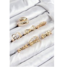 Pirinç Zirkon Taşlı Fiyonk Ve Kalp Model Gold Renk Kadın Yüzük Kombin Set