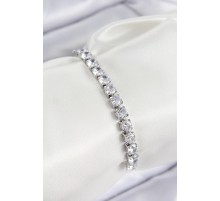 Pirinç Zirkon Taşlı Kare Model Gümüş Renk Asansörlü Kadın Bileklik