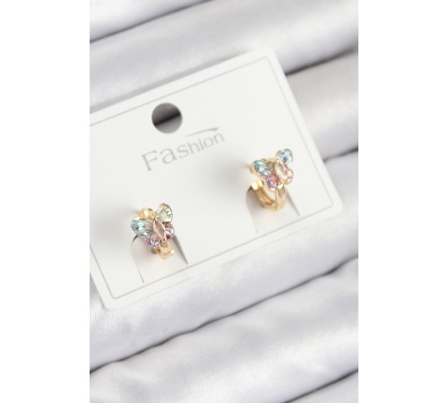 Pirinç Zirkon Taşlı Kelebek Model Gold Renk Çocuk Küpe