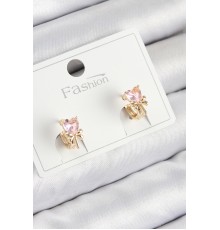 Pirinç Zirkon Taşlı Fiyonklu Kalp Model Gold Renk Çocuk Küpe