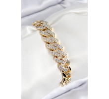 VIP Pirinç Zirkon Taşlı Cuba Model Gold Renk Kadın Bileklik