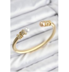 316L Çelik Zirkon Taşlı İnci Model Gold Renk Kadın Bileklik