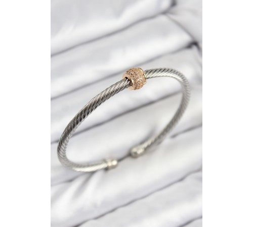 316L Çelik Zirkon Taşlı Burma Model Gold Ve Gümüş Renk Kadın Bileklik