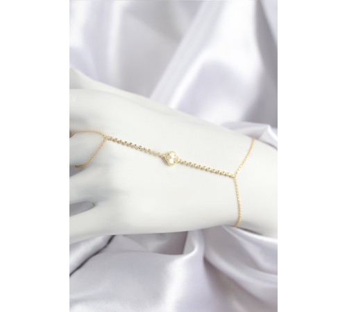 Pirinç Zirkon Taşlı Yonca Model Gold Renk Şahmeran