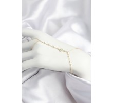 Pirinç Zirkon Taşlı Mavi Boncuklu Yonca Model Gold Renk Şahmeran