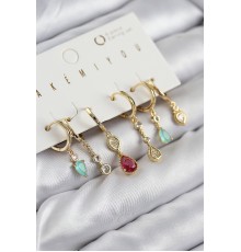 Pirinç Zirkon Taşlı Sallantılı Model Gold Renk 6'lı Küpe Set
