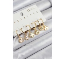 Pirinç Zirkon Taşlı Yonca Model Gold Renk 6'lı Küpe Set