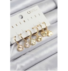 Pirinç Zirkon Taşlı Yonca Model Gold Renk 6'lı Küpe Set