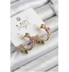 Pirinç Zirkon Taşlı Halka Model Gold Renk Kadın Küpe