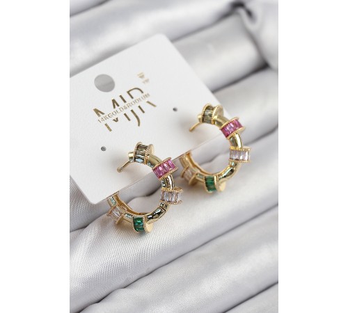 Pirinç Zirkon Taşlı Halka Model Gold Renk Kadın Küpe