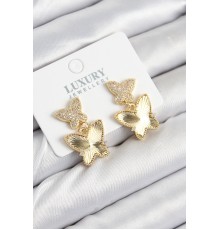 Pirinç Zirkon Taşlı Kelebek Model Gold Renk Kadın Küpe