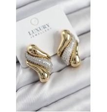 Pirinç Zirkon Taşlı Kıvrım Model Gold Renk Kadın Küpe
