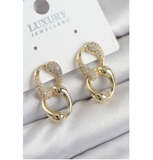 Pirinç Zirkon Taşlı Zincir Model Gold Renk Kadın Küpe