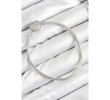 Pirinç Charm Zirkon Taşlı Kalp Model Gümüş Renk Kadın Bileklik