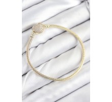 Pirinç Charm Zirkon Taşlı Kalp Model Gold Renk Kadın Bileklik