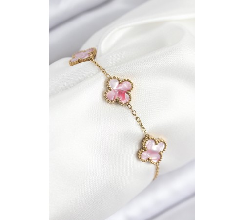 316L Çelik Sedefli Pembe Gold Renk Yonca Kadın Bileklik 316L Çelik Sedefli Pembe Gold Renk Yonca Kadın Bileklik
