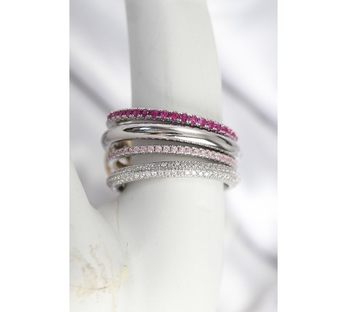 Pirinç Gümüş Renk Zirkon Taşlı 4'Lü Kadın Yüzük