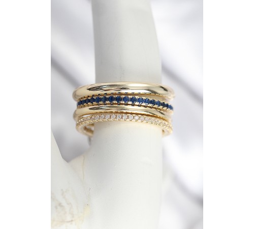 Pirinç Zirkon Taşlı Mix Renk 3'Lü Kadın Yüzük