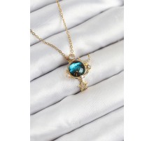 316L Çelik Zirkon Taşlı Gezegen Model Gold Renk Kadın Kolye