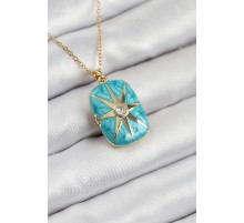 316L Çelik Zirkon Taşlı Açılabilr Kapaklı Kutup Yıldzı Model Gold Renk Kadın Kolye