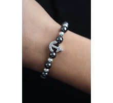 Doğal Taş Çapa Model Gümüş Ve Füme Renk Asansörlü Erkek Bileklik