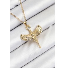 316L Çelik Zirkon Taşlı Melek Model Gold Renk Kadın Kolye