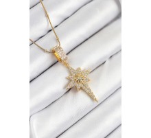 316L Çelik Zirkon Taşlı Kutup Yıldızı Model Gold Renk Kadın Kolye