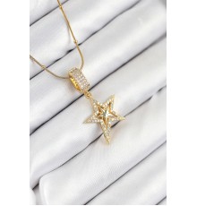 316L Çelik Zirkon Taşlı Yıldız Model Gold Renk Kadın Kolye
