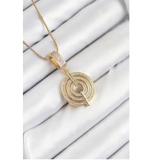 316L Çelik Zirkon Taşlı Çember Model Gold Renk Kadın Kolye