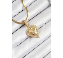 316L Çelik Zirkon Taşlı Kalp Model Gold Renk Kadın Kolye
