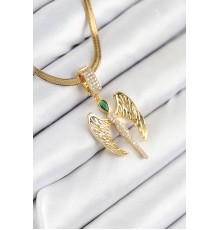 316L Çelik Zirkon Taşlı Melek Model Gold Renk Kadın Kolye