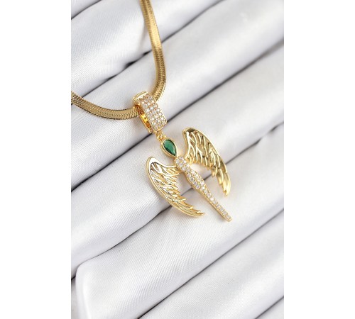 316L Çelik Zirkon Taşlı Melek Model Gold Renk Kadın Kolye 316L Çelik Zirkon Taşlı Melek Model Gold Renk Kadın Kolye