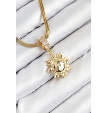 316L Çelik Zirkon Taşlı Güneş Model Gold Renk Kadın Kolye