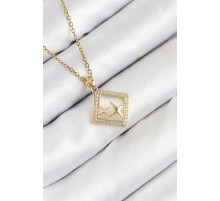 316L Çelik Zirkon Taşlı Yıldız Model Gold Renk Kadın Kolye