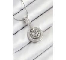 316L Çelik Zirkon Taşlı Çember Model Gümüş Renk Kadın Kolye