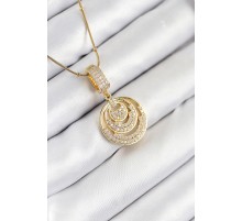 316L Çelik Zirkon Taşlı Çember Model Gold Renk Kadın Kolye