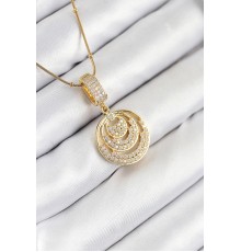 316L Çelik Zirkon Taşlı Çember Model Gold Renk Kadın Kolye