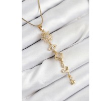 316L Çelik Zirkon Taşlı Güneş Ve Ay Enerji Model Gold Renk Kadın Kolye