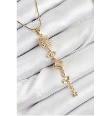 316L Çelik Zirkon Taşlı Güneş Ve Ay Enerji Model Gold Renk Kadın Kolye