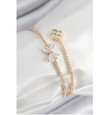 Pirinç Zirkon Taşlı Fiyonk Ve Yonca Model Gold Renk Kadın Bileklik
