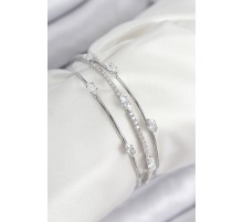 Pirinç Zirkon Taşlı Su Yolu Model Gümüş Renk Kadın Bileklik