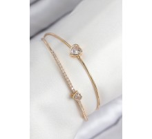 Pirinç Zirkon Taşlı Kalp Model Gold Renk Kadın Bileklik