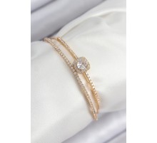 Pirinç Zirkon Taşlı Baget Model Gold Renk Kadın Bileklik