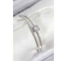 Pirinç Zirkon Taşlı Baget Model Gümüş Renk Kadın Bileklik